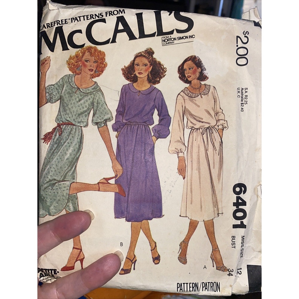 6401 Vintage McCalls SEWING Pattern Misses 1970s  Dress Loose Fitting 12 Cut